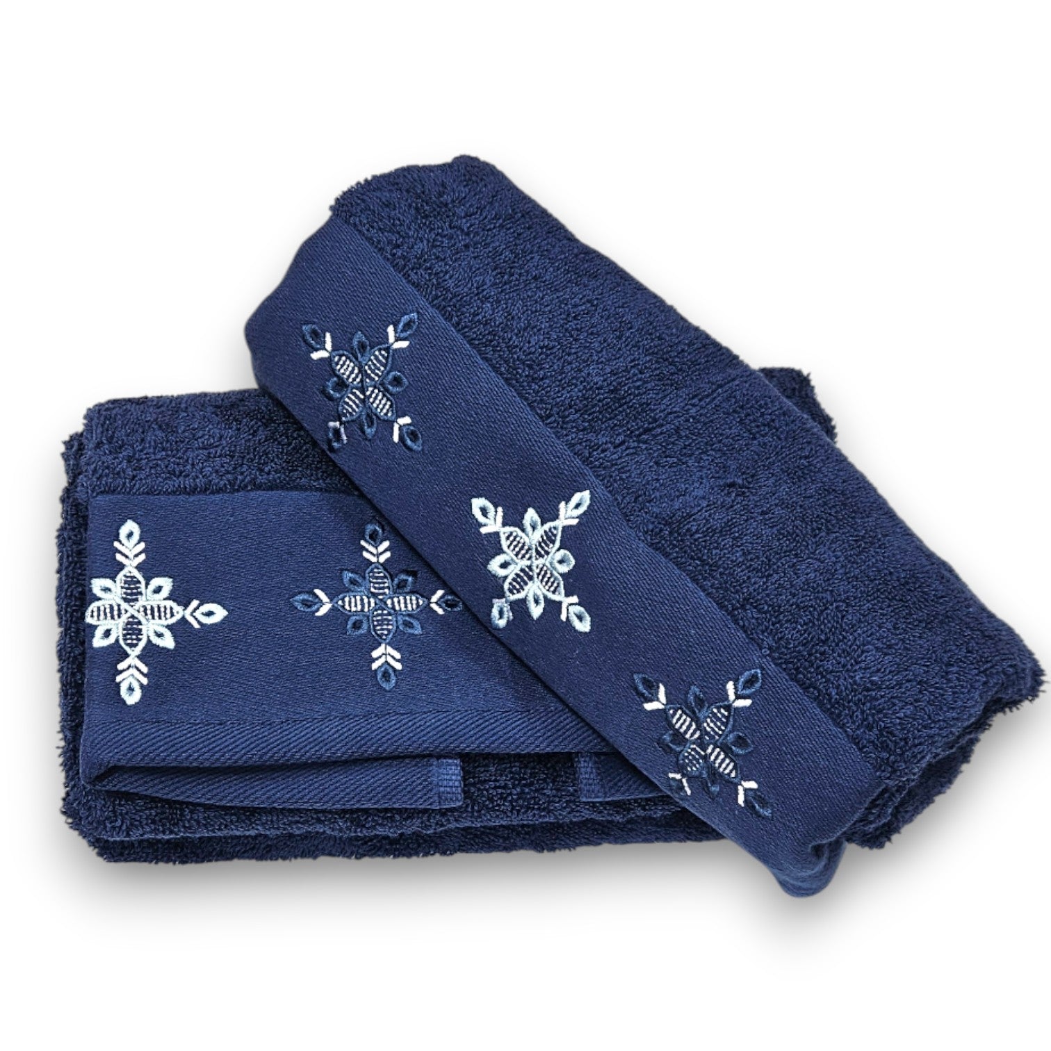 Set asciugamani bagno Luxury Sea con ricamo rosa dei venti in cotone