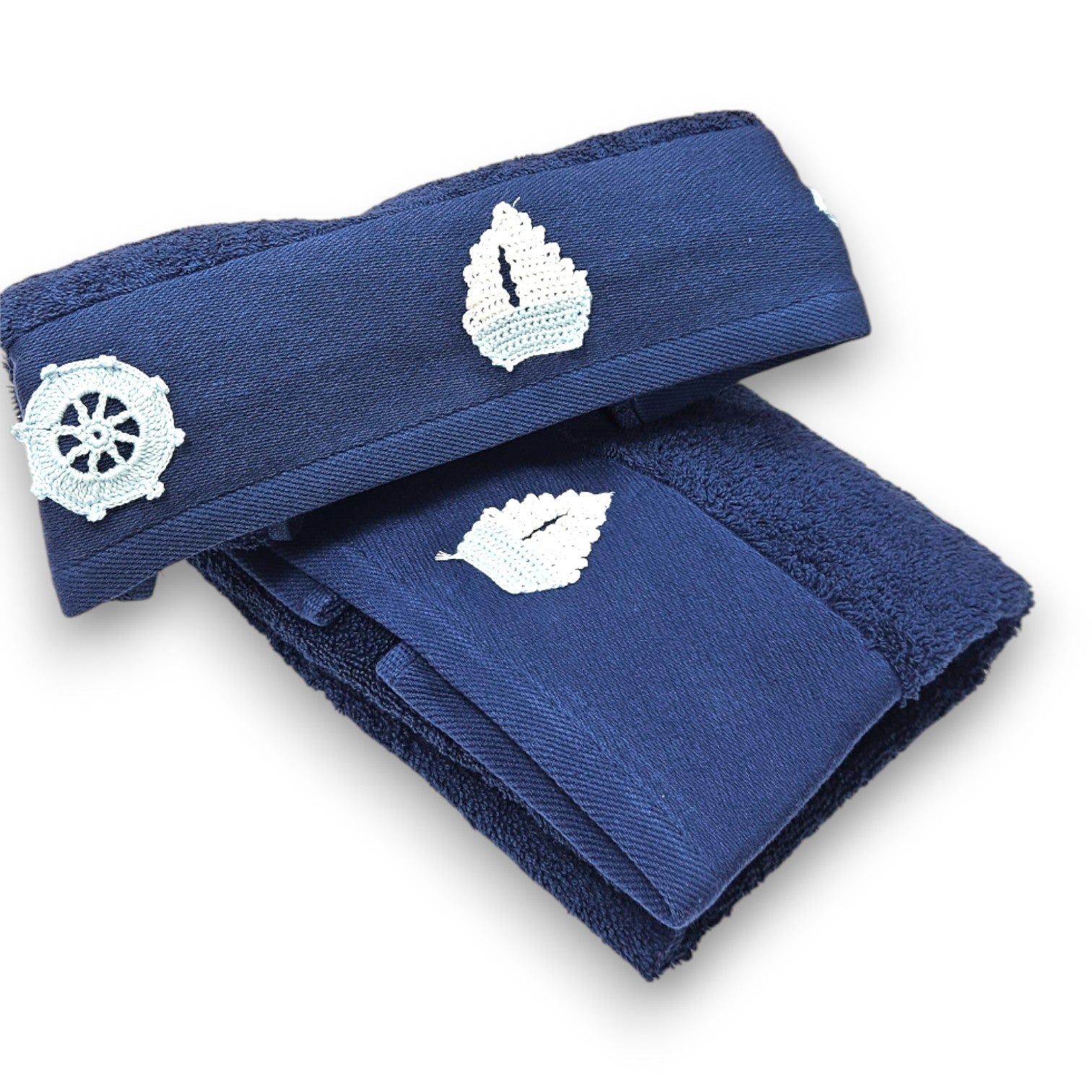 Set asciugamani bagno stile marino ricamato in cotone spugna 500 GSM