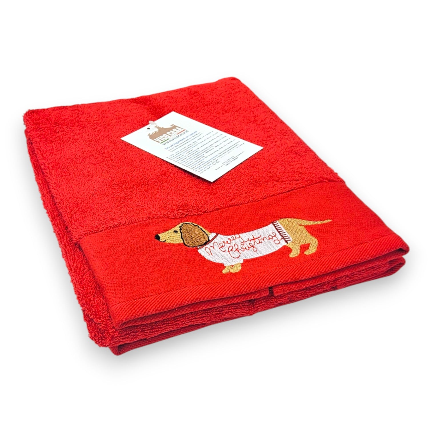 Asciugamani da bagno con bassotto ricamato – Set 2 pezzi in 100% Cotone
