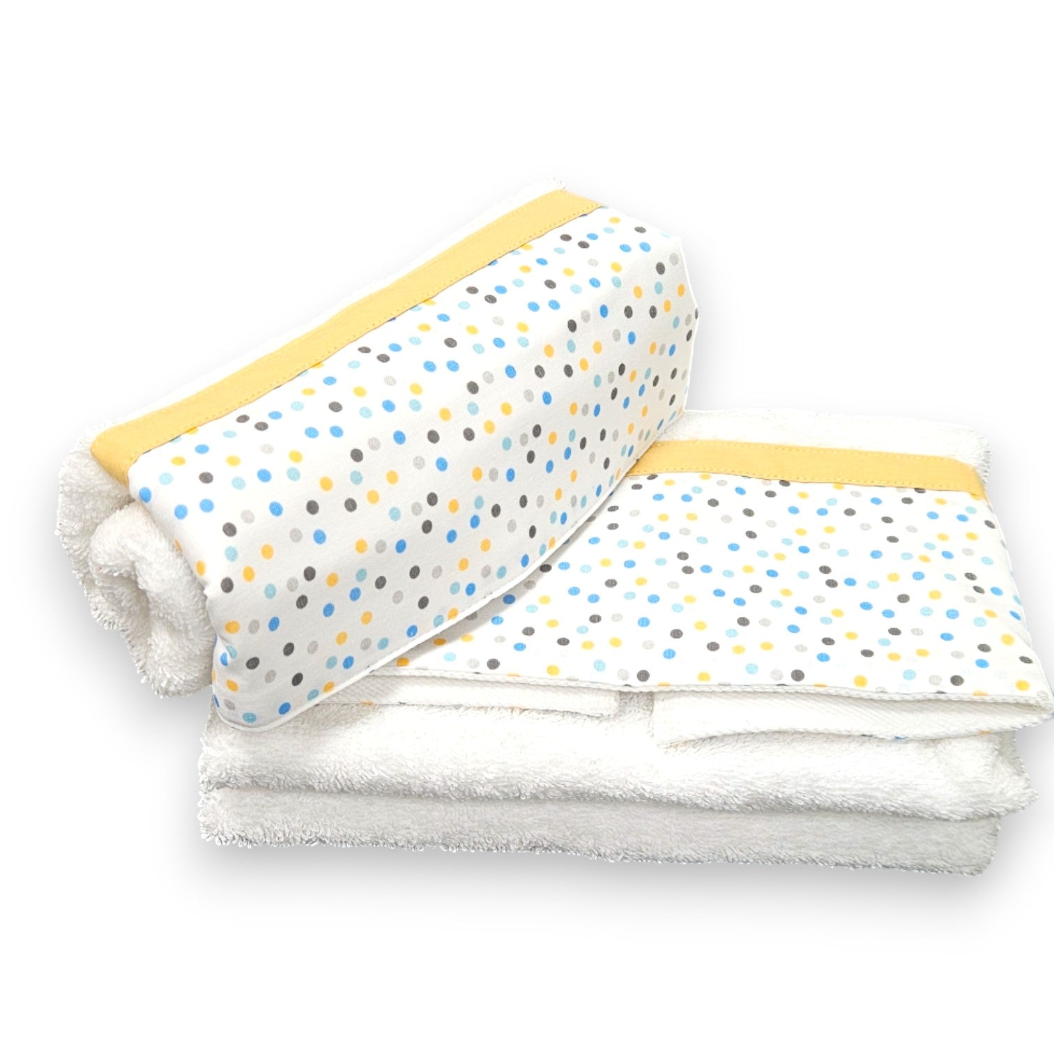 set asciugamani fantasia pois multicolor e bianco cotone 500GSM