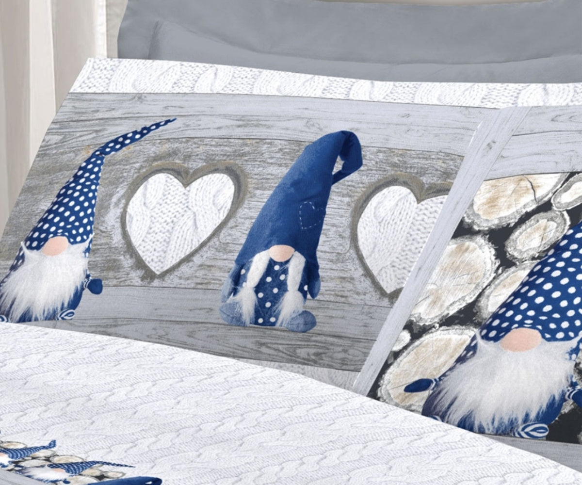 Federe con fantasia stampata gnomi blu