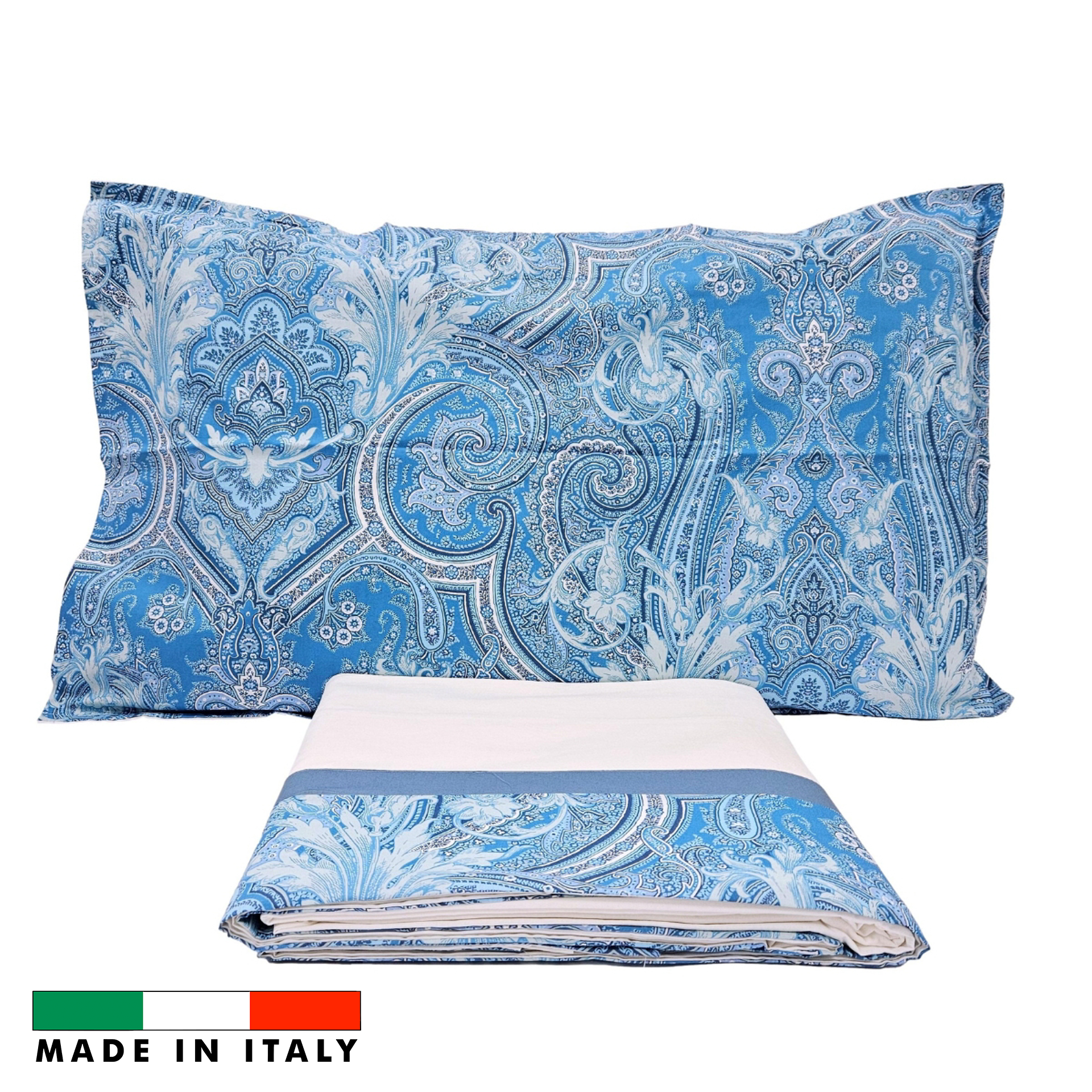 Completo lenzuola matrimoniale Mozart in cotone con balza in percalle