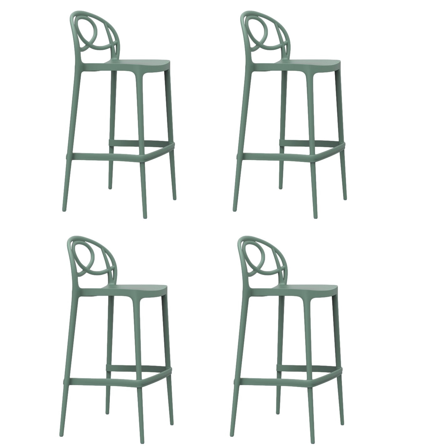 Set sgabelli di colore verde, modello Etoile in polipropilene riciclato