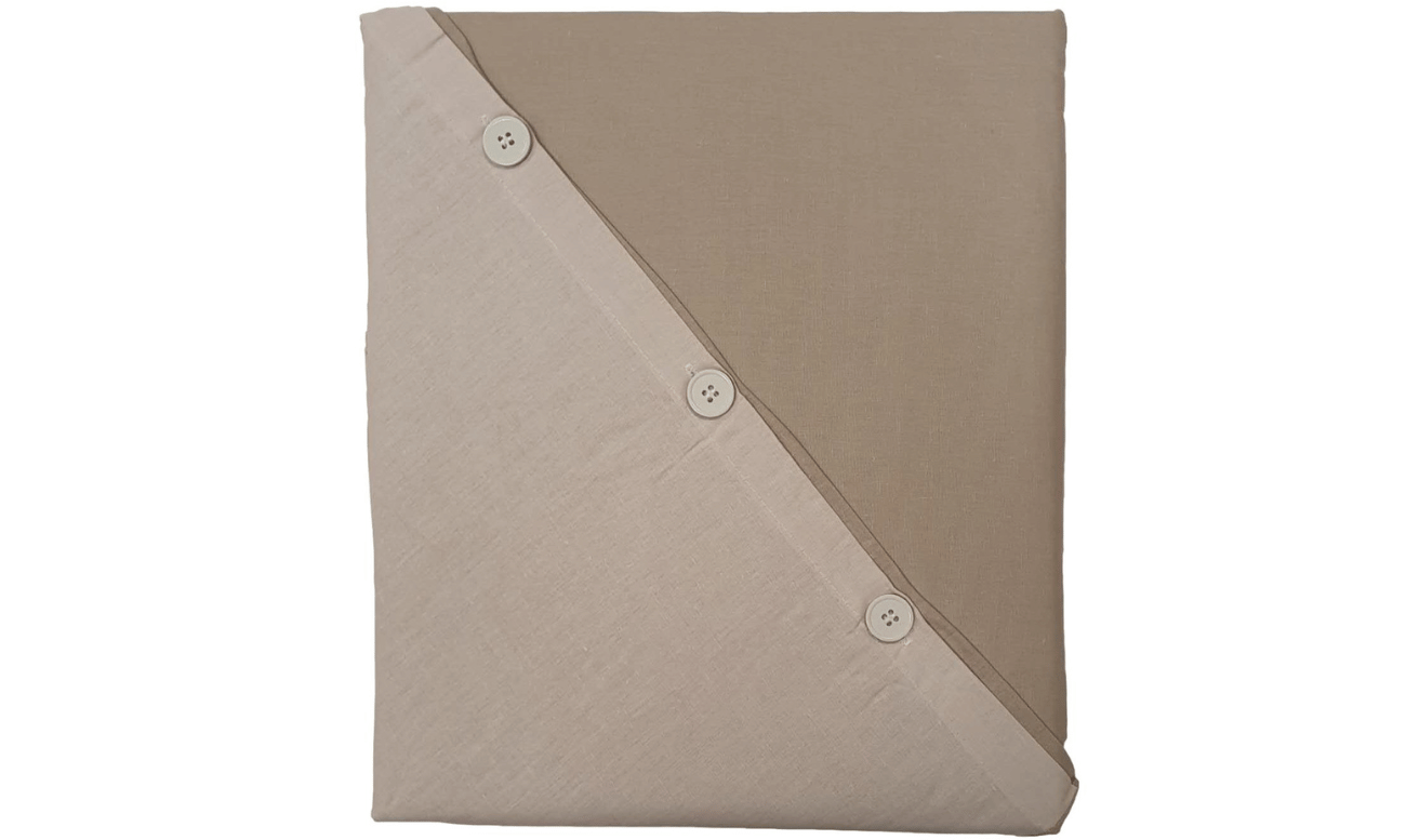 Federa con bottoni parure copripiumino bicolore beige e marrone
