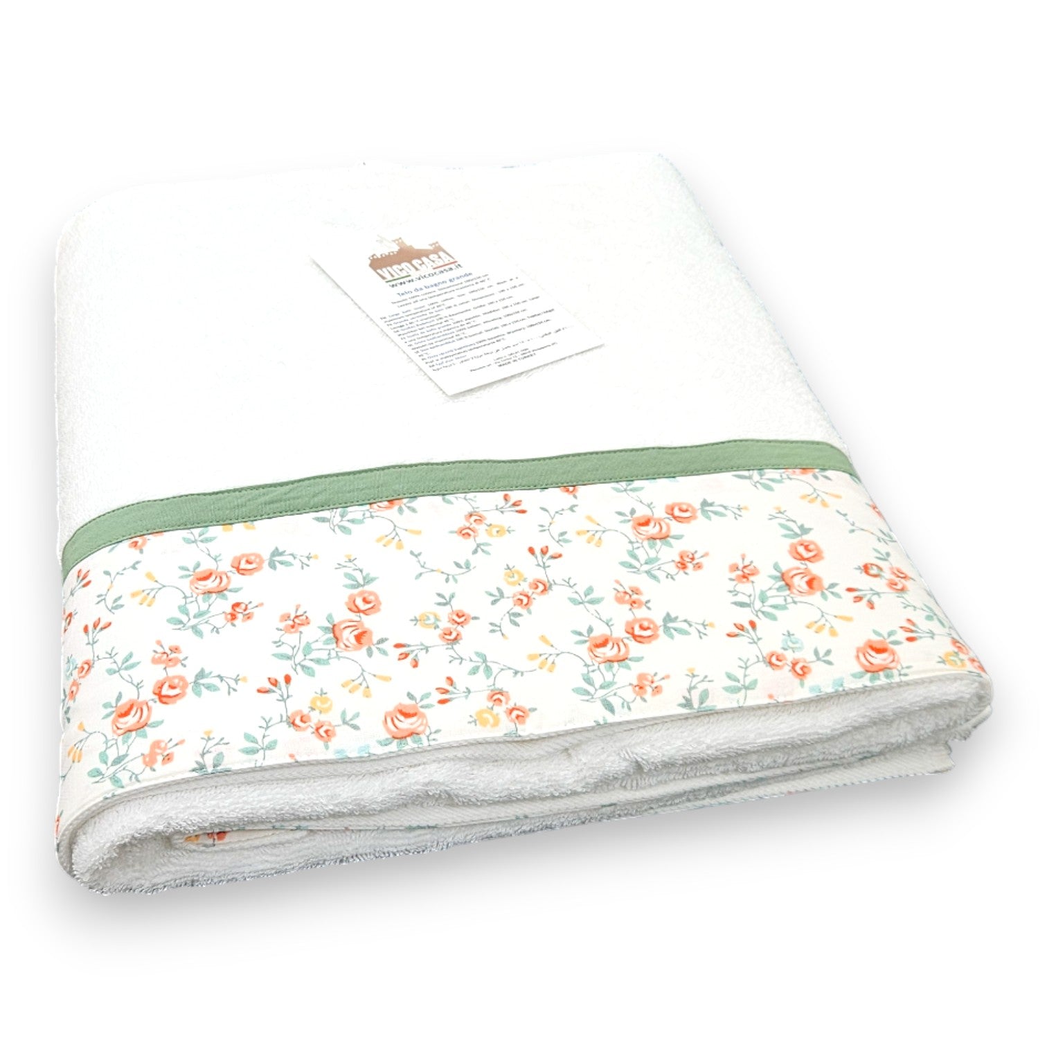 Vista frontale telo bagno fantasia rose 100×150 cm cotone 500 GSM