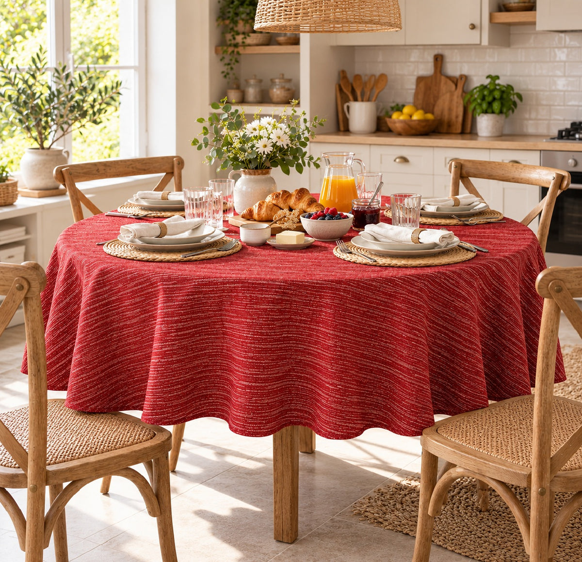 Tovaglia rotonda Charme bordeaux in tessuto jacquard diametro 180 cm