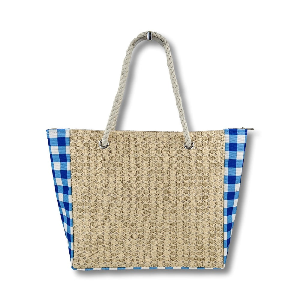 Borsa mare fantasia a scacchi blu