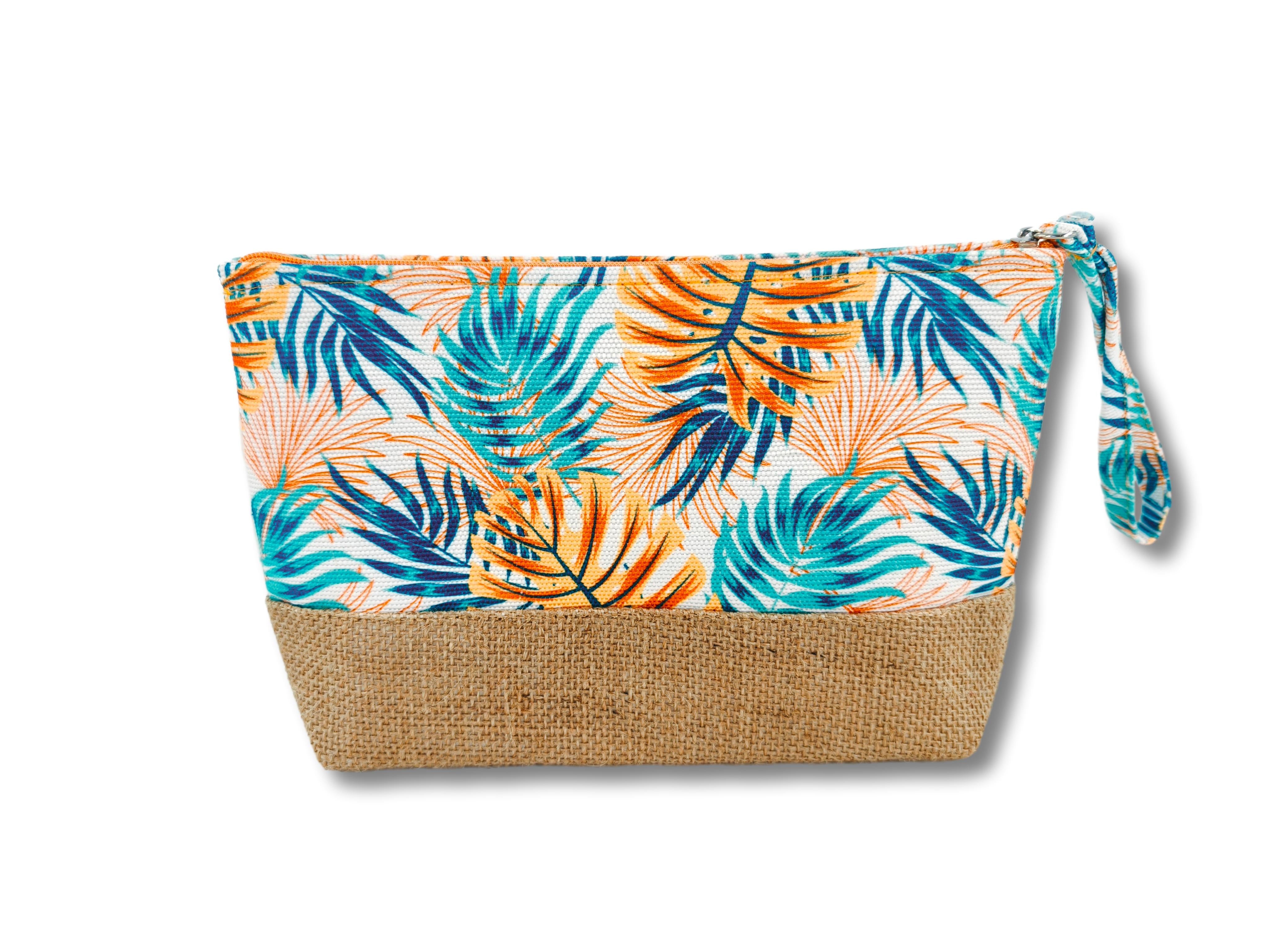 Pochette a mano con foglie e palme