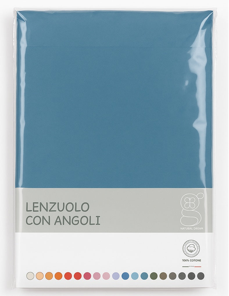 lenzuolo sotto blu confezionato