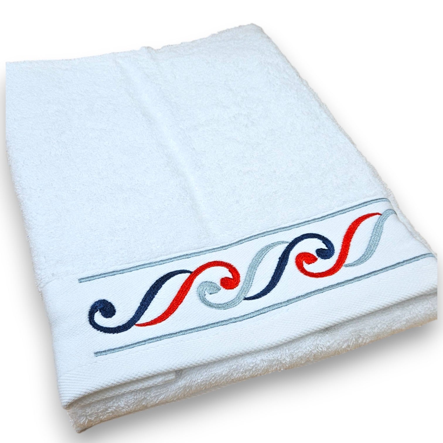 Set asciugamani bagno Red Sea con ricami onde marine in cotone