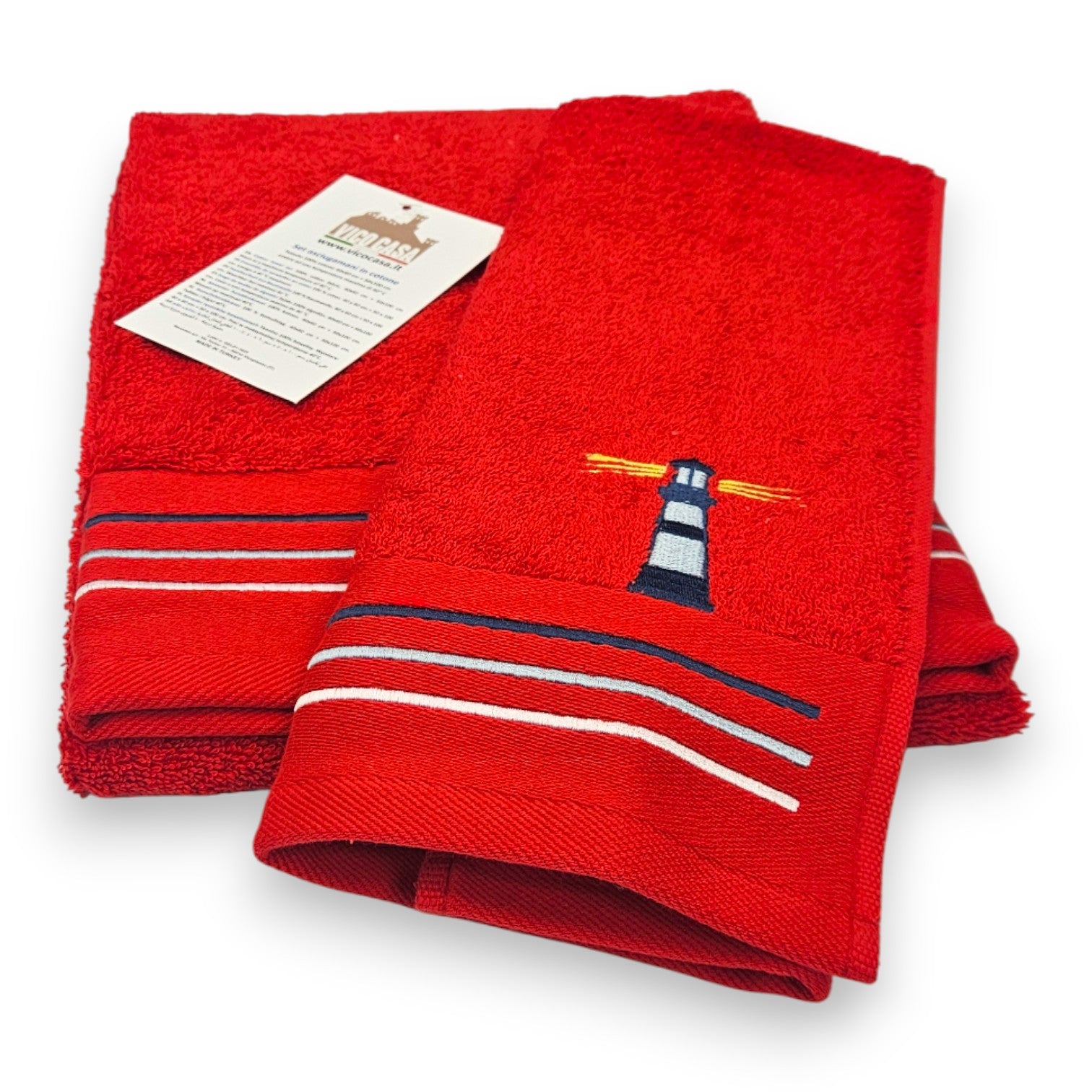 Asciugamani bagno FARO marino rosso viso e ospite in cotone
