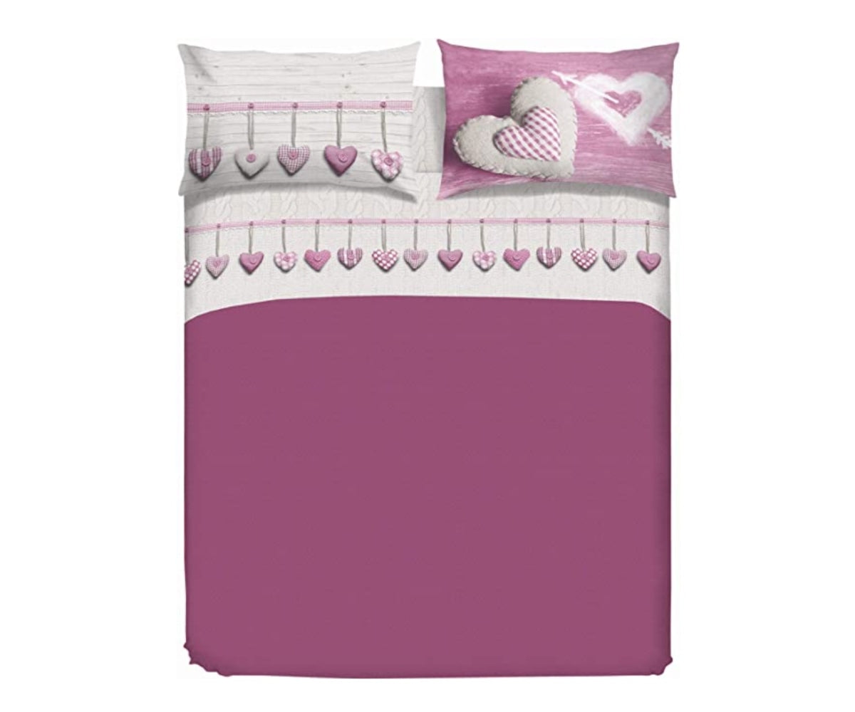 Letto dall'alto grafica con il completo letto fantasia cuori lilla