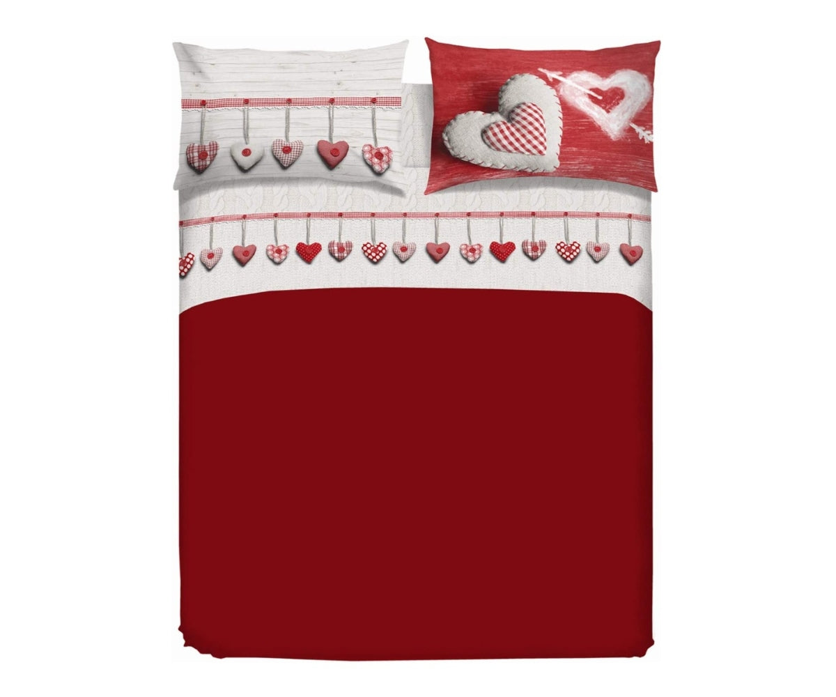 Letto dall'alto grafica, completo letto con fantasia cuore rosso