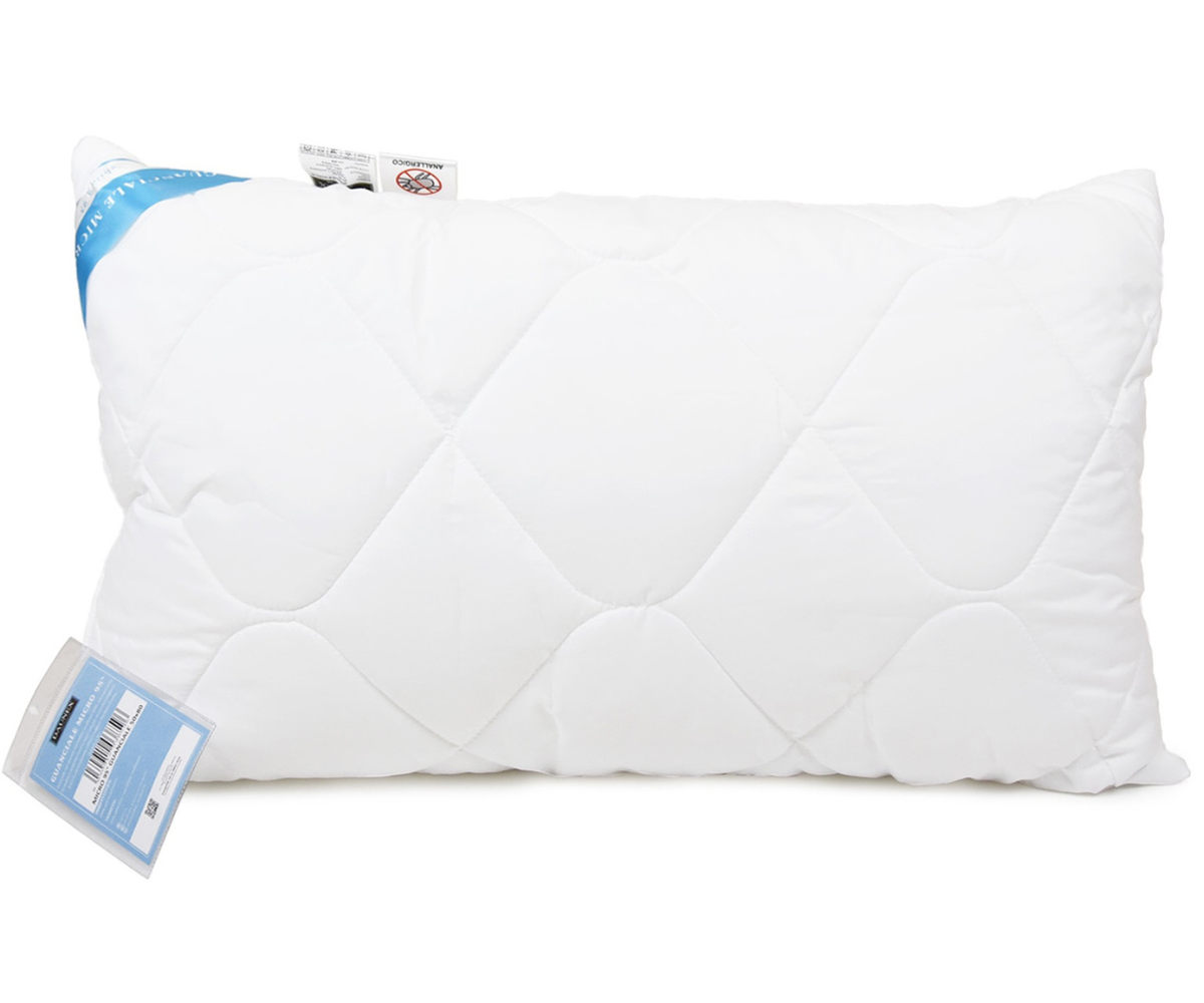 Guanciale letto bianco con etichetta blu modello Micro 95° Daunex