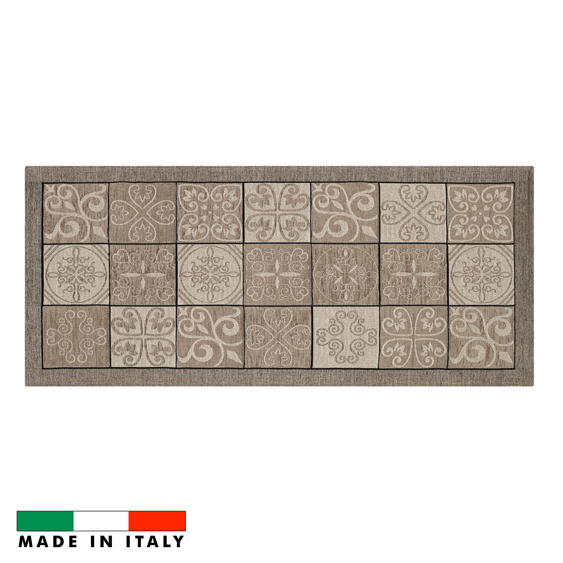 Tappeto antiscivolo Maiolica beige, fantasia geometrica con effetto piastrella