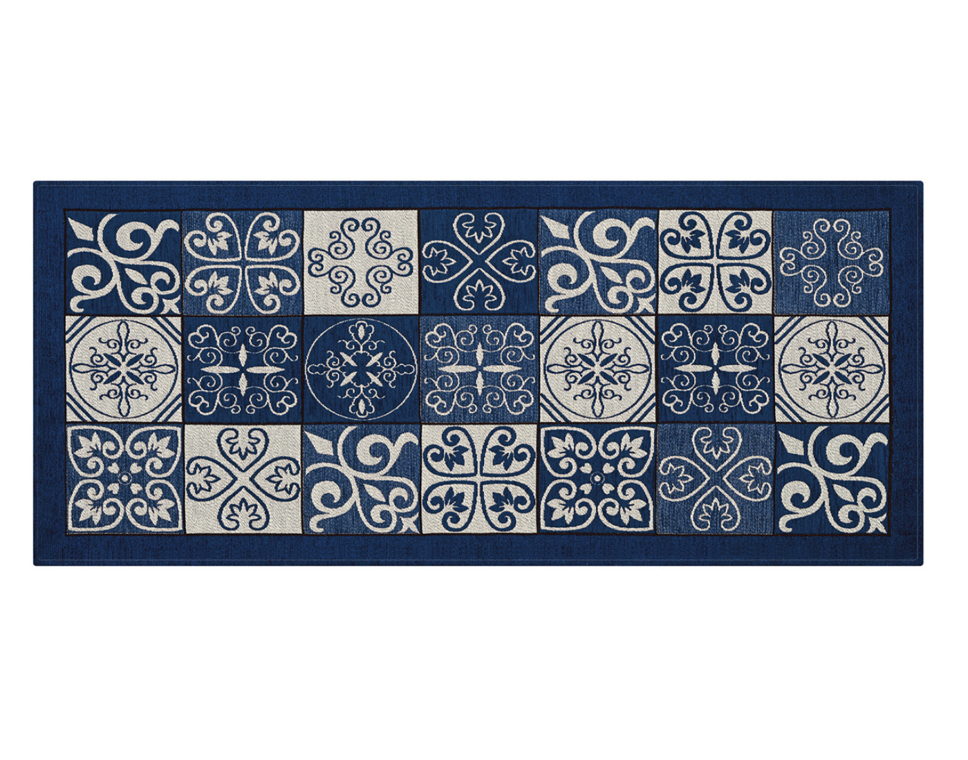 Tappeto antiscivolo Maiolica blu, fantasia geometrica con effetto piastrella