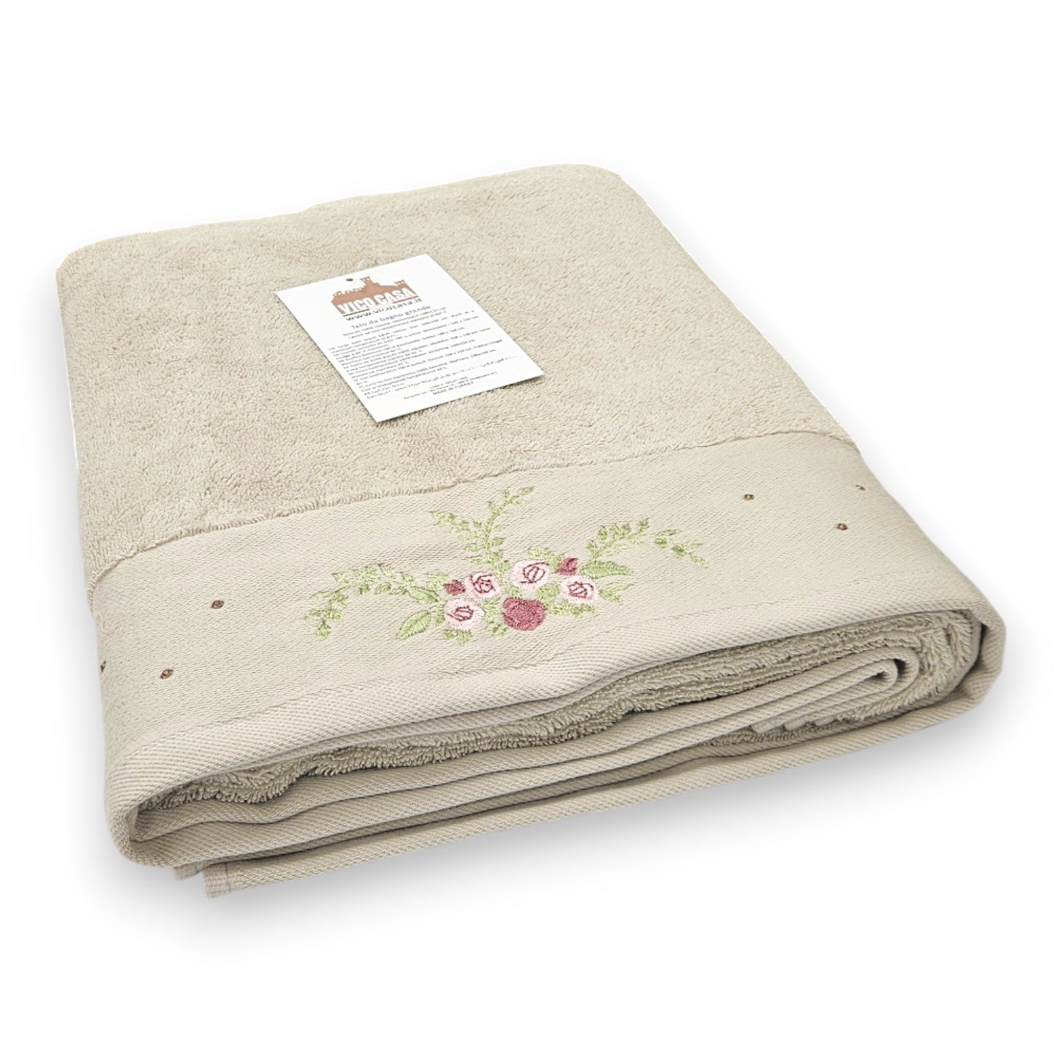 Dettaglio disegno floreale su asciugamani Noelle in cotone 500 GSM morbido